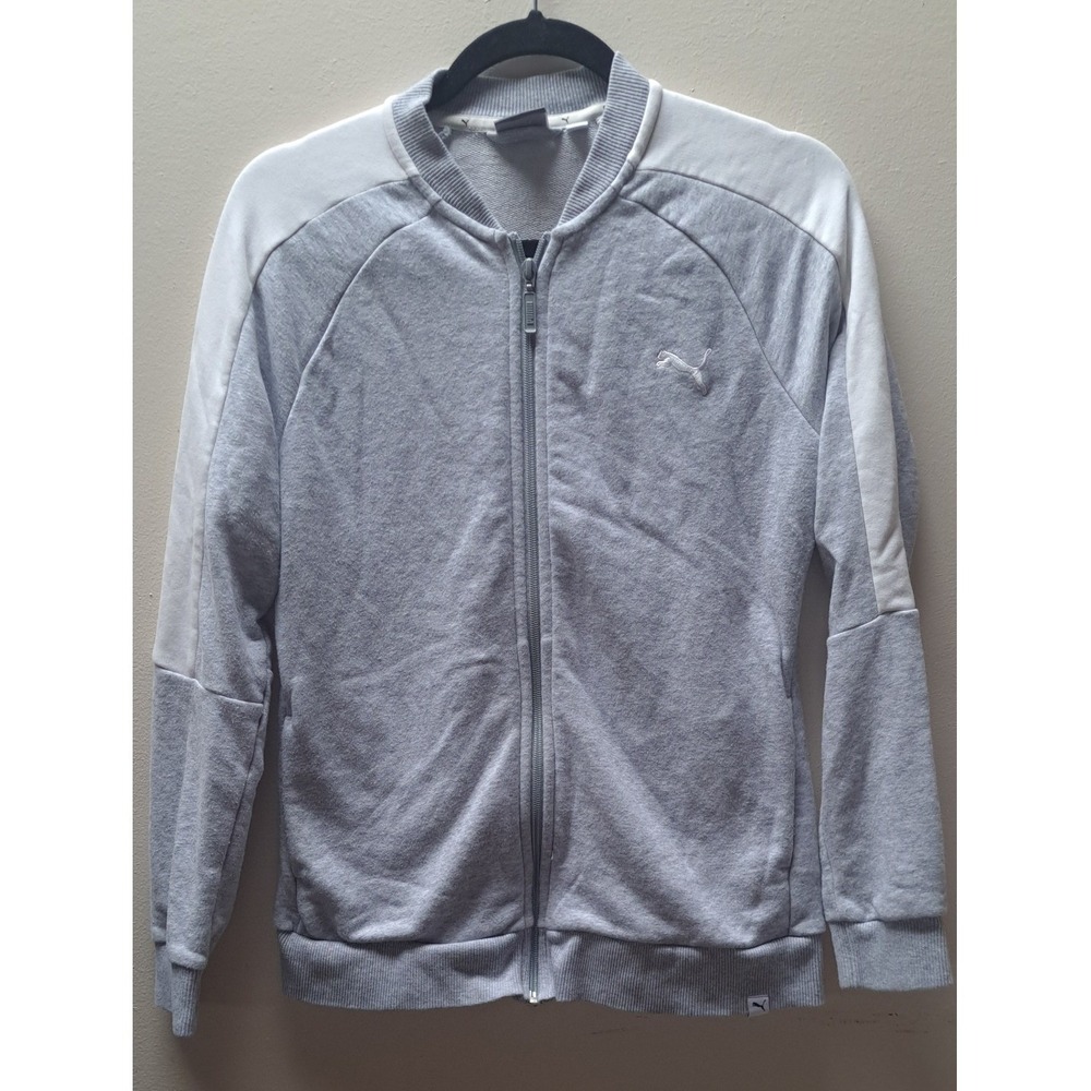 Puma Womens Heather Gray White Colorblock Full Zip Track Jacket Size Medium